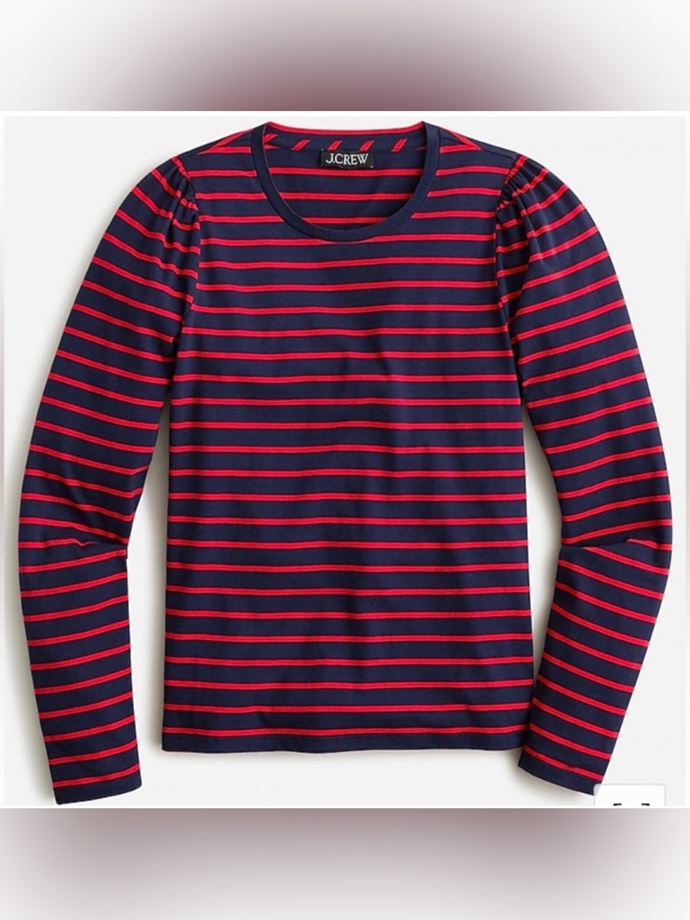 J. Crew Puff Sleeve Cotton Long Sleeve Shirt‎ Red Navy Blue Striped XS